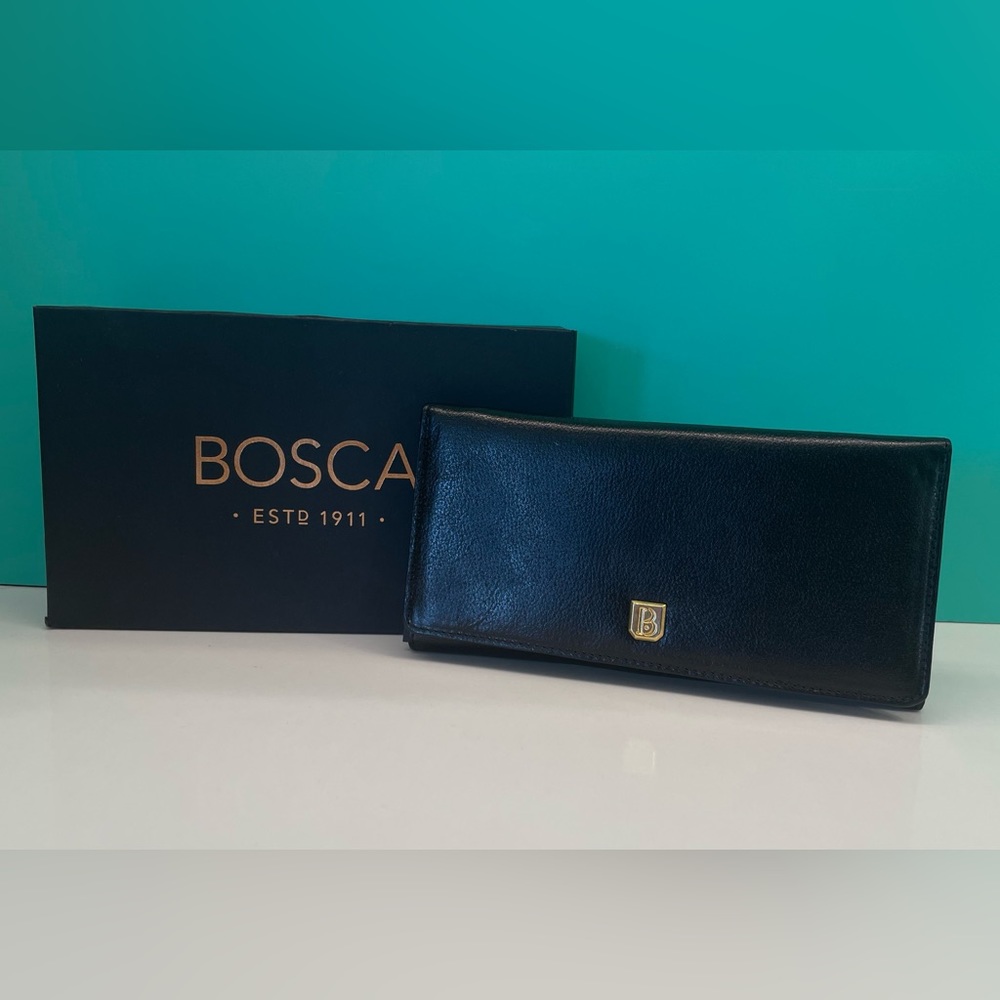 Bosca vertical leather wallet black NIB